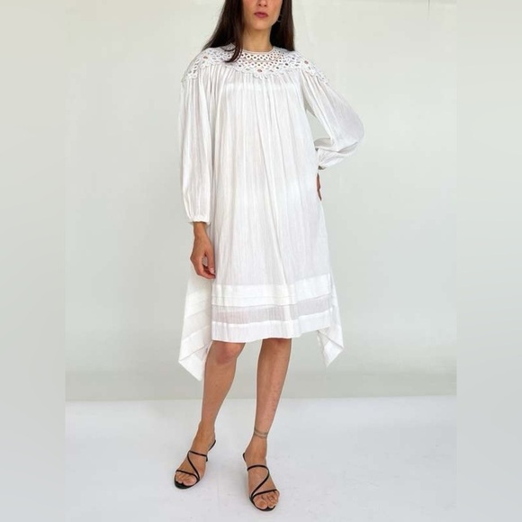 Isabel Marant Dresses & Skirts - Isabel Etoile Marant Rita Asymmetric Embroidered White Sheer Dress Size 36